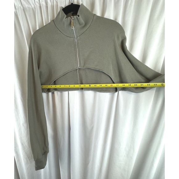 Zara Cropped Olive Green Half Zip Mock Neck Long Sleeve Top Bolero Shrug 68-47 - Picture 4 of 15